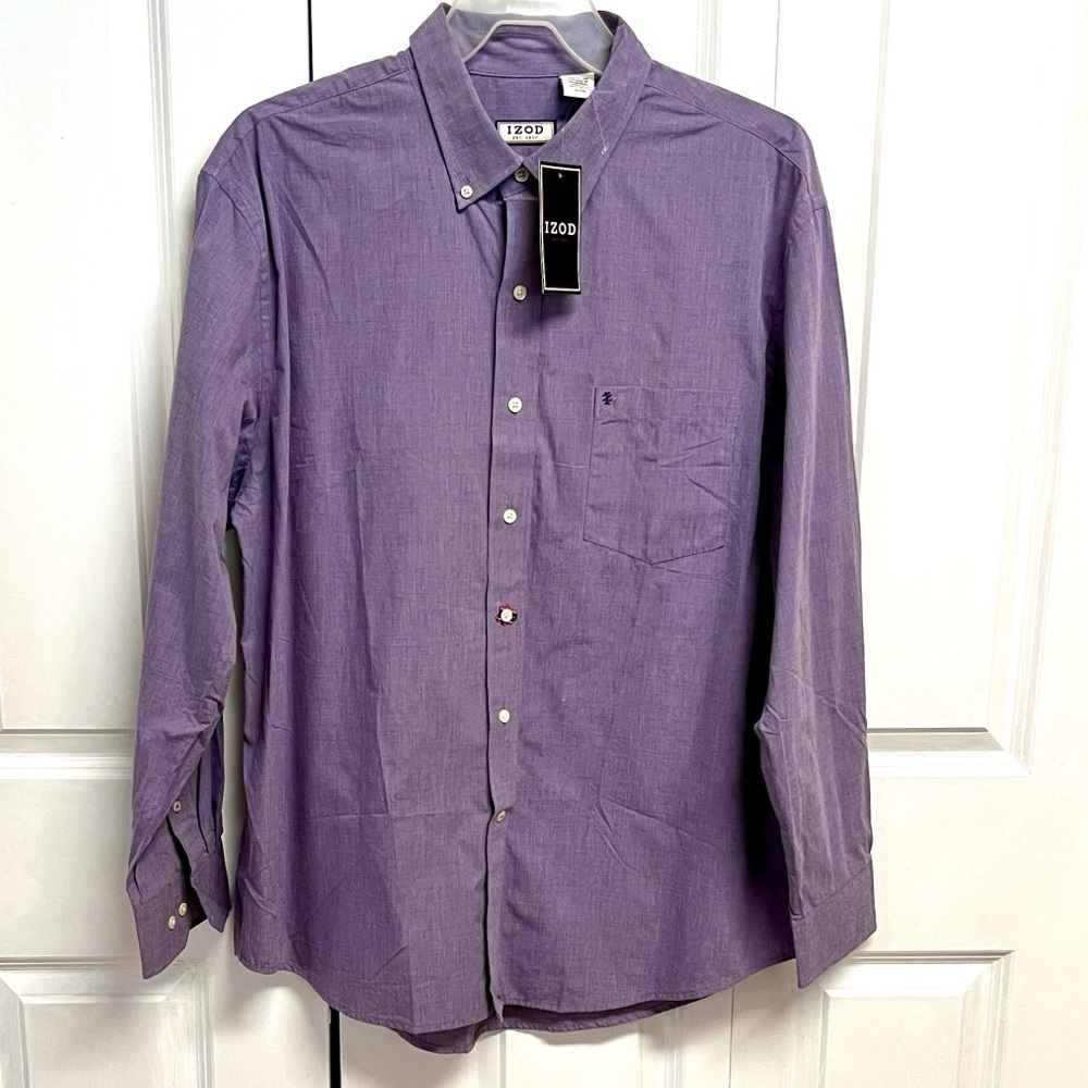 Izod Blue Purple Oxford Long Sleeve Pocket Shirt Size XL